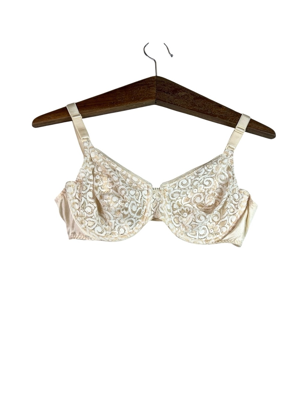 Vintage Playtex Now Cream White Floral Lace Bra Size 38C Coquette Fairy